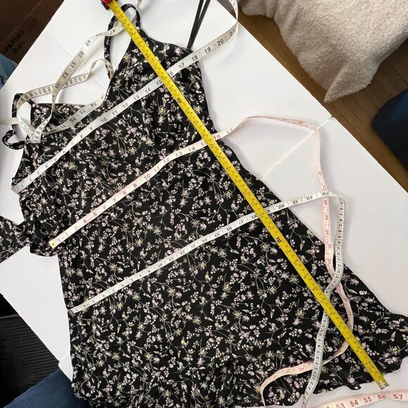 She + Sky Black Floral Ruffle Bottom Lined Mini Fit Flare A-Line Sun Dress Sz L - Picture 15 of 15